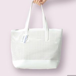 Neiman Marcus White Cut-Out See-Through Design Open Tote in White